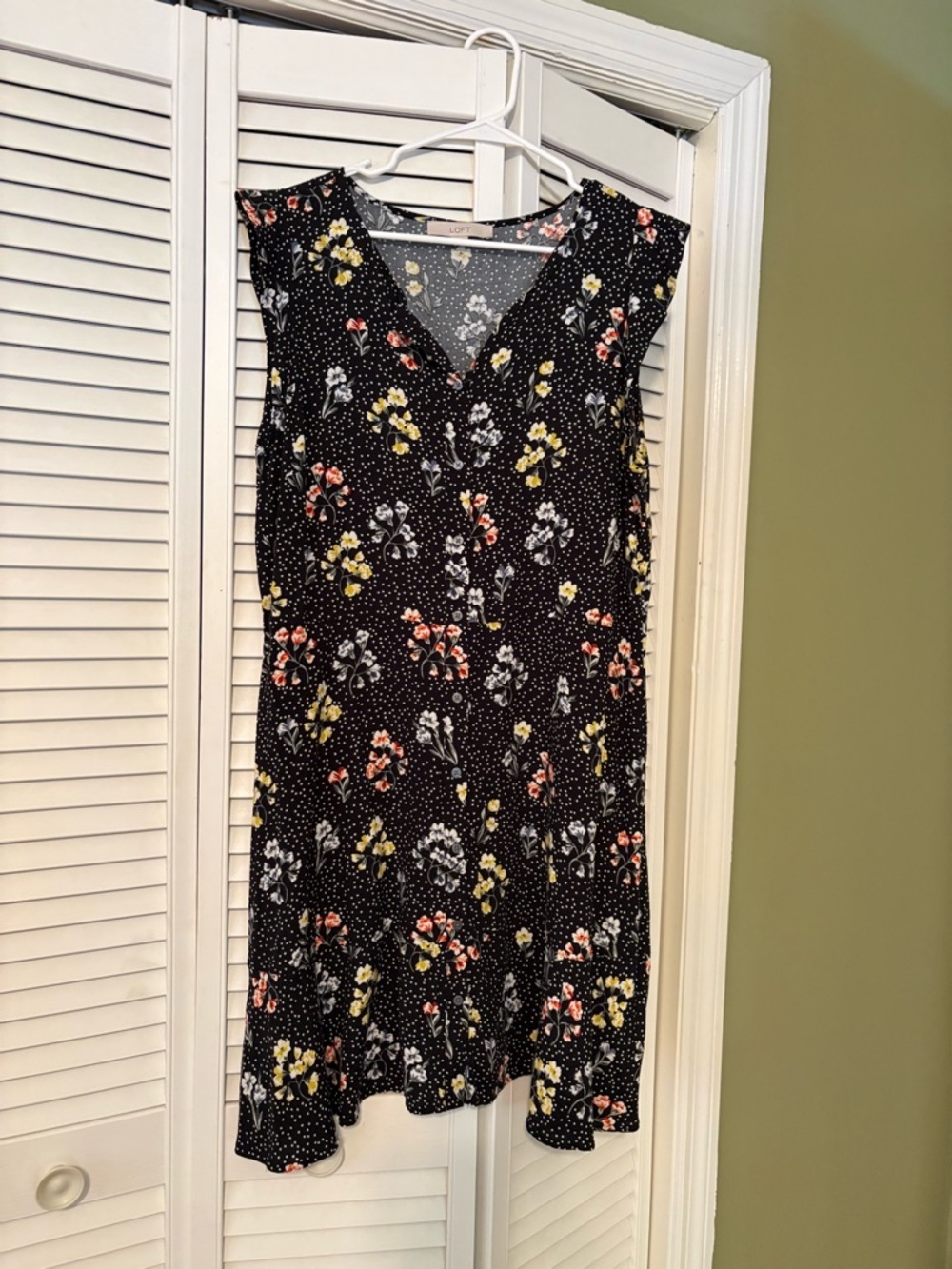 LOFT Black Floral Midi Dress with Yellow & Pink Accents